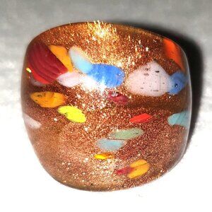 Chunky Vintage European Handmade Aventurine Lampwork Art Glass Dome Ring